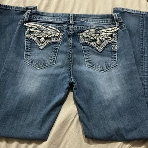 Miss Me Women's y2k embellished wings mid rise easy straight jeans size 31